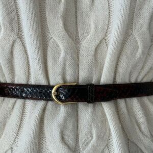 Vintage 1990s Womens Red Genuine Snakeskin Leather Solid Brass Waist Belt 29